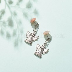 Натуральный драгоценный камень полукруглый с серьгами-гвоздиками из сплава&nbsp;EJEW-JE04947