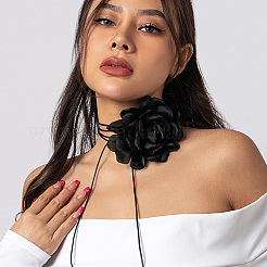 1 шт. ретро-ткань роза цветок вощеный шнур обертка колье колье для женщин&nbsp;NJEW-CP0001-05A