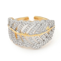 Открытое кольцо-манжета из листовой латуни с микропаве из прозрачных кубических цирконий для женщин&nbsp;RJEW-Q819-01G