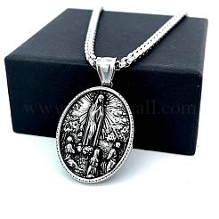 Ожерелья в греческом ретро-стиле из нержавеющей стали 304 с подвеской в форме овала и Девы Марии&nbsp;IX0529