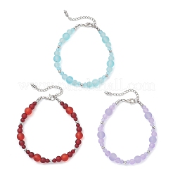 3шт 3-цветные матовые прозрачные стеклянные браслеты с бусинами для женщин&nbsp;BJEW-JB12136