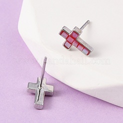 Серьги-гвоздики с латунной эмалью в форме креста&nbsp;EJEW-I322-03P