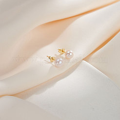 Круглые серьги-гвоздики с натуральным жемчугом&nbsp;EJEW-G411-04B-G