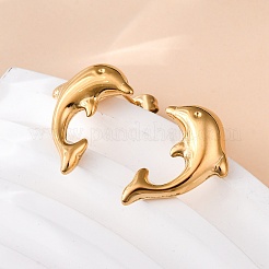 Серьги-гвоздики в виде дельфина из нержавеющей стали 304&nbsp;EJEW-R028-01G