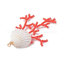 Большие подвески из стеклянных бусин и ракушек&nbsp;PALLOY-MZ01152-01