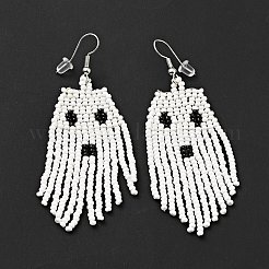 Плетеные серьги-люстры Ghost с стеклянными семенами&nbsp;LS-EJEW-B012-02