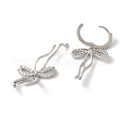 Женские серьги-кольца из латуни с микро-паве и бантом из прозрачного циркония&nbsp;LS-EJEW-A110-03P