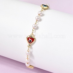 Браслет для женщин из латуни и АБС-пластика с имитацией жемчуга.&nbsp;BJEW-K298-01G