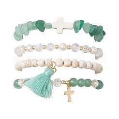 4шт 4 стиля браслеты из натуральных драгоценных камней с бусинами&nbsp;BJEW-JB11596