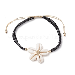 Регулируемые браслеты на щиколотку из натуральных ракушек каури с бусинами&nbsp;AJEW-AN00686-03