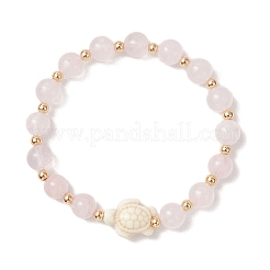 Эластичные браслеты из натурального розового кварца и синтетической бирюзы&nbsp;BJEW-JB13475