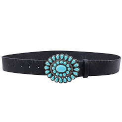 1 шт. черный ремни из искусственной кожи с застежками в виде бирюзовых цветов из сплава акрила для женщин&nbsp;AJEW-CL0001-38