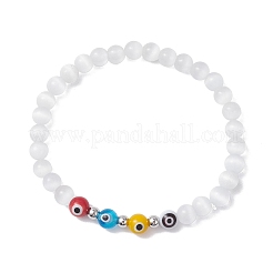 Браслеты из круглых бусин ручной работы с эффектом кошачьего глаза и сглаза для женщин&nbsp;BJEW-JB12289-03