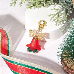 Подвесные рождественские колокольчики из стеклянных семян и акрила с бантом&nbsp;HJEW-MZ00390