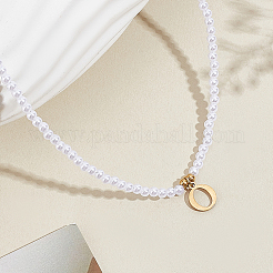 Ожерелья из искусственного жемчуга с подвесками из нержавеющей стали&nbsp;NJEW-LP0001-51O-G