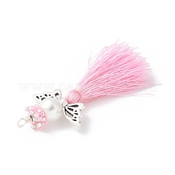 Стеклянные жемчужины круглые бусины с поликоттоновой кисточкой большие подвески&nbsp;PALLOY-MZ00612-03