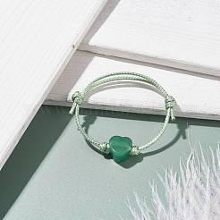 Браслет из плетеного шнура с сердцем из натурального зеленого авантюрина&nbsp;BJEW-JB07685-03