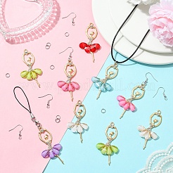 Наборы для самостоятельного изготовления подвесных сережек/ожерелья в виде девушки-балерины из сплава&nbsp;DIY-YW0012-23