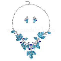 Ожерелья с подвесками и серьги-гвоздики из сплава листьев с эмалью&nbsp;FS-WGCA6DB-01