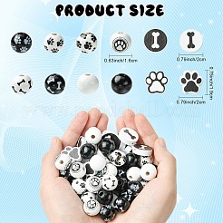 Деревянные европейские бусины с принтом в виде отпечатков лап&nbsp;WOOD-YW0001-77