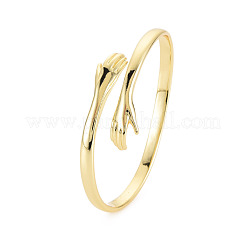 Латунные двойные руки обнимают открытый браслет-манжету для женщин BJEW-S141-018