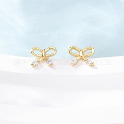 Серьги-гвоздики с бантом 925 из стерлингового серебра с микропаве из прозрачных кубических цирконий&nbsp;EJEW-K317-12G