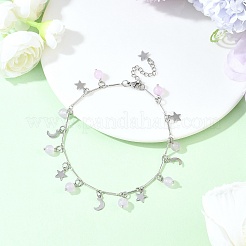 3 шт. браслеты на ногу из латунной цепочки с подвесками в виде луны и звезды из нержавеющей стали 201 и натурального окрашенного малайзийского нефрита&nbsp;AJEW-AN00732