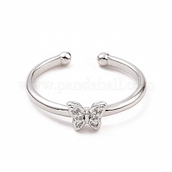 Открытое кольцо-манжета с бабочкой из прозрачного кубического циркония&nbsp;RJEW-B028-29P