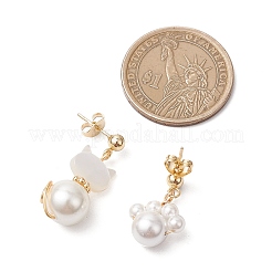 Серьги-гвоздики в форме кошки и с принтом лапы из натуральной белой ракушки из латуни&nbsp;EJEW-TA00644