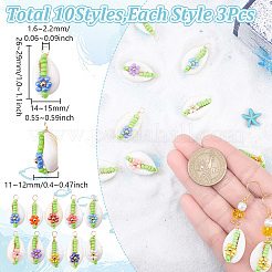 30 шт. подвески из натуральной ракушки каури 10 цветов&nbsp;PALLOY-GO00047