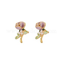 Серьги-гвоздики из латуни с цветком и искусственным жемчугом&nbsp;FS-WG24618-01