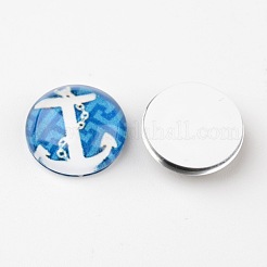 Шлем и якорные напечатаны стеклянные кабошоны&nbsp;X-GGLA-A002-12mm-WW