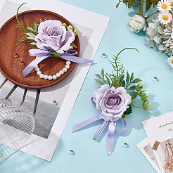 2 шт. 2 стиля шелковая ткань имитация розы корсаж на запястье&nbsp;AJEW-DR0002-09