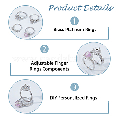 4 шт. 4 стиля овальных латунных стразовых регулируемых колец&nbsp;KK-HS0015-90