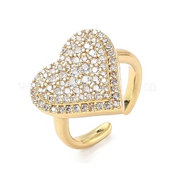 Кольца-манжеты в форме сердца из латуни с микропаве из кубического циркония для женщин&nbsp;RJEW-A069-12G-02