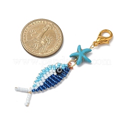 Подвески в виде рыбьих стеклянных семян и синтетической бирюзы с морскими звездами&nbsp;HJEW-MZ00355