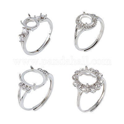 4 шт. 4 стиля овальных латунных стразовых регулируемых колец&nbsp;KK-HS0015-90-1