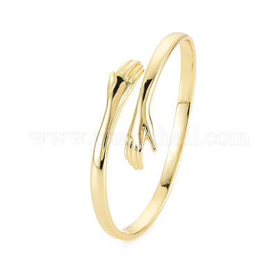 Латунные двойные руки обнимают открытый браслет-манжету для женщин BJEW-S141-018-1