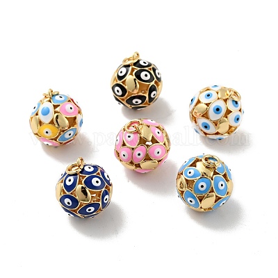 Круглые подвески с эмалью из латуни с дурным глазом KK-G419-15G-1