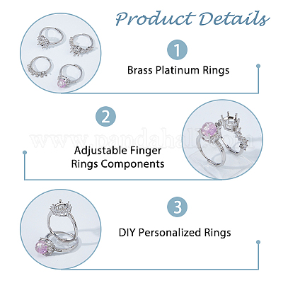 4 шт. 4 стиля овальных латунных стразовых регулируемых колец&nbsp;KK-HS0015-90-1