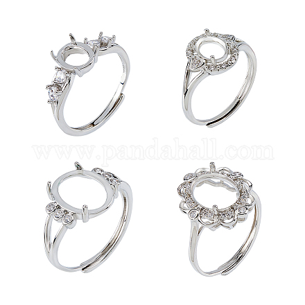 4 шт. 4 стиля овальных латунных стразовых регулируемых колец&nbsp;KK-HS0015-90-1