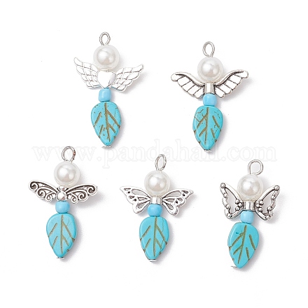 Бусины из сплава в тибетском стиле с круглыми бусинами из АБС-пластика с имитацией жемчуга PALLOY-JF03739-01-1