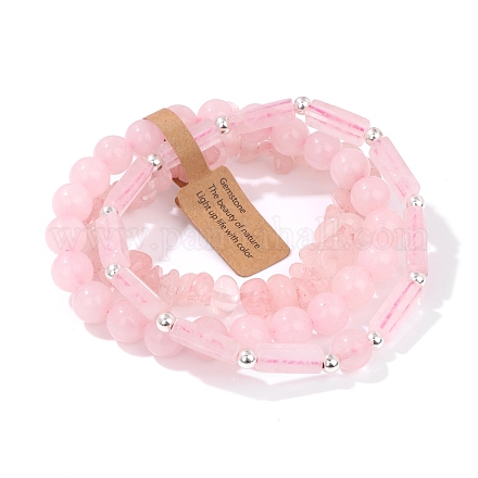 3шт набор браслетов из бусин натурального розового кварца для мужчин PW-WG3CBCD-12-1