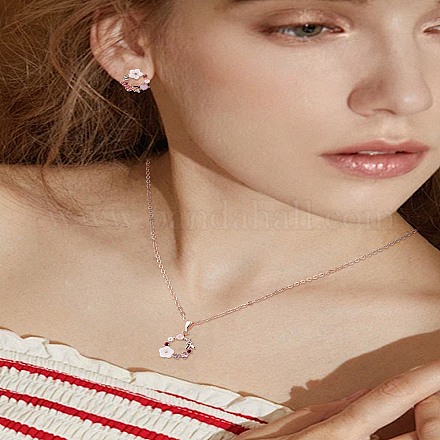 Комплект из ожерелий с подвесками в виде цветка из латуни и искусственного жемчуга и серег-гвоздиков из цинкового сплава для женщин&nbsp;SJEW-LP0001-37-1