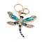 Alloy Rhinestone Keychain, Dragonfly, Sapphire, 120mm