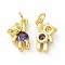 Brass Micro Pave Clear Cubic Zirconia Charms, Cadmium Free & Lead Free, with Jump Rings, Bear, Indigo, 14x11x4mm, Hole: 4mm