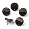 Resin & Walnut Wood Stud Earring Findings, with 304 Stainless Steel Pin, Flat Round, Black, 15mm, Hole: 1.8mm, Pin: 0.7mm