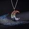 Resin with Gemstone Chip Inside Moon with Tree of Life Copper Wire Wrapped Chakra Pendant Necklaces, Platinum, 17.72 inch(45cm)