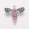 Brass Cubic Zirconia Links, Bees, Deep Pink, 14x16.5x3mm, Hole: 1mm