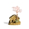 Resin Display Decorations, Reiki Energy Stone Feng Shui Ornament, with Natural Rose Quartz Tree and Copper Wire, House, 38x30x55~65mm